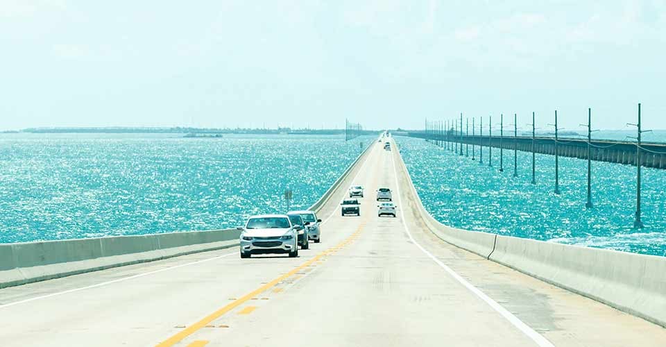 Panorama of Road US1 to Key West over Florida keys