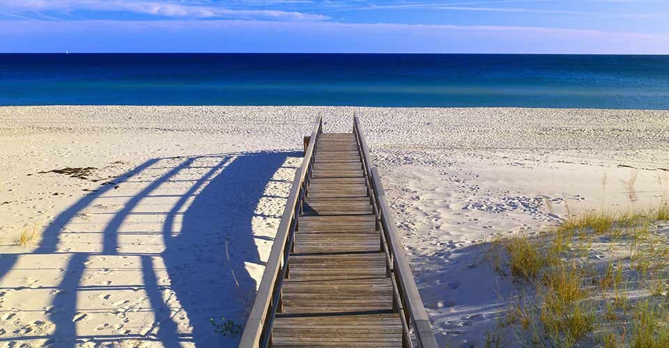 Pathway and sea oats on beach at Santa Rosa Island in Florida