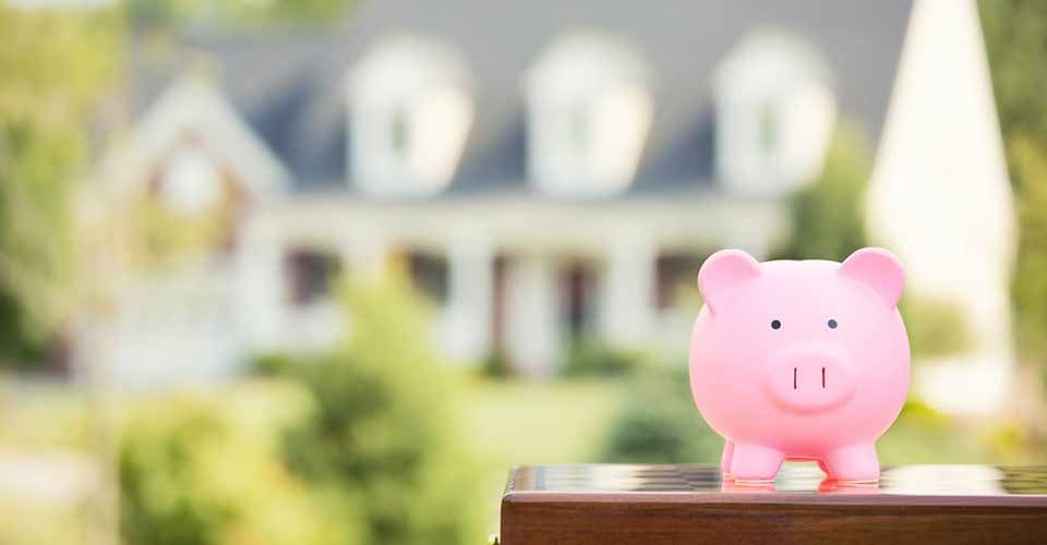 Piggy bank isolated outside home