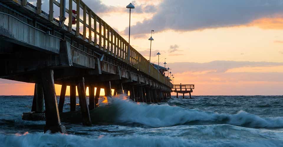 Pompano Beach Pier in Broward County Florida at the Beach by sunrise