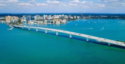 Ringling Bridge Downtown Sarasota in Florida with beautiful blue waters