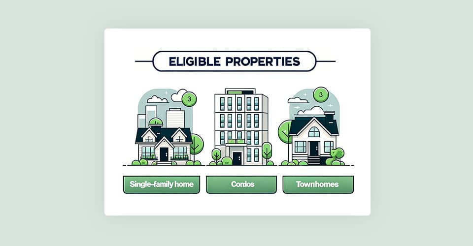 Single family homes Condos and Townhomes as Eligible properties