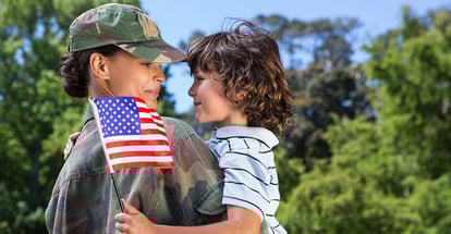 Soldier reunited with her son on a sunny day