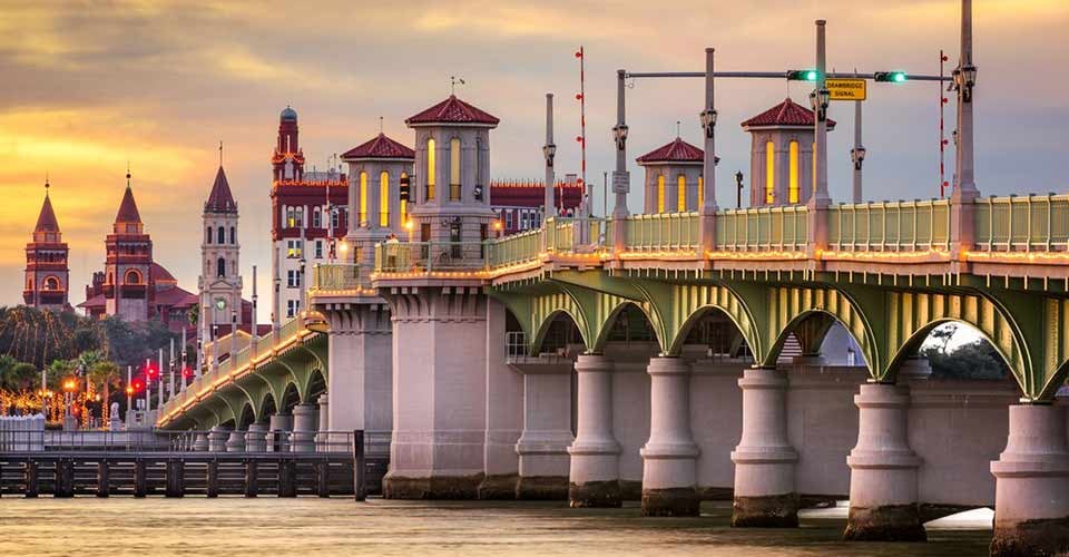 St Augustine Florida USA city skyline and Bridge of Lions