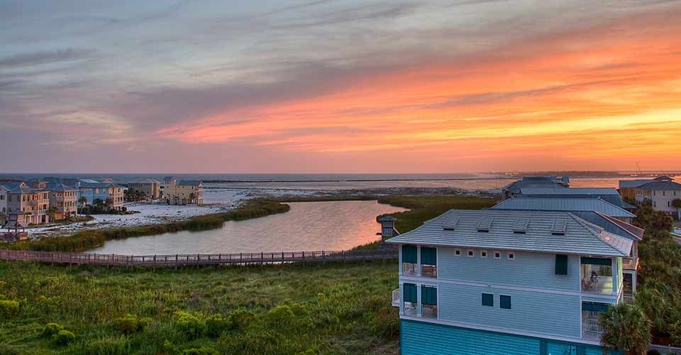 Sunset over Destin city Florida
