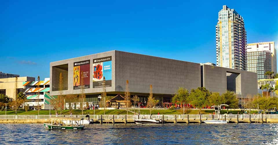 Tampa Museum of Art and skyscrapers over the Hillsborough river coast in downtown area in Tampa Bay Florida