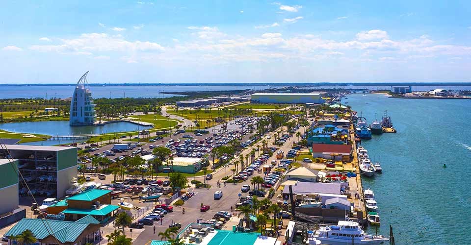 The aerial view of port Canaveral from cruise ship docked in Port Canaveral Brevard County Florida