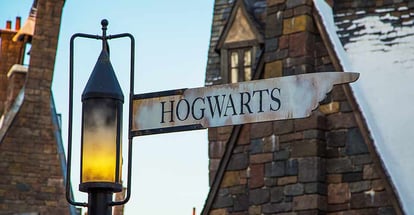 The intersection of Hogwarts and Hogsmeade in Wizarding World at Universal Island of Adventure in Orlando Florida