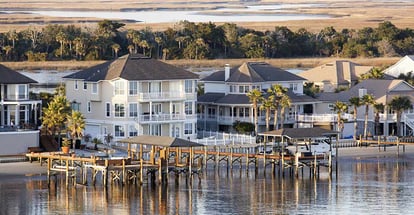 The view at dusk of Little Marsh Hill houses the suburb of Jacksonville city in Florida
