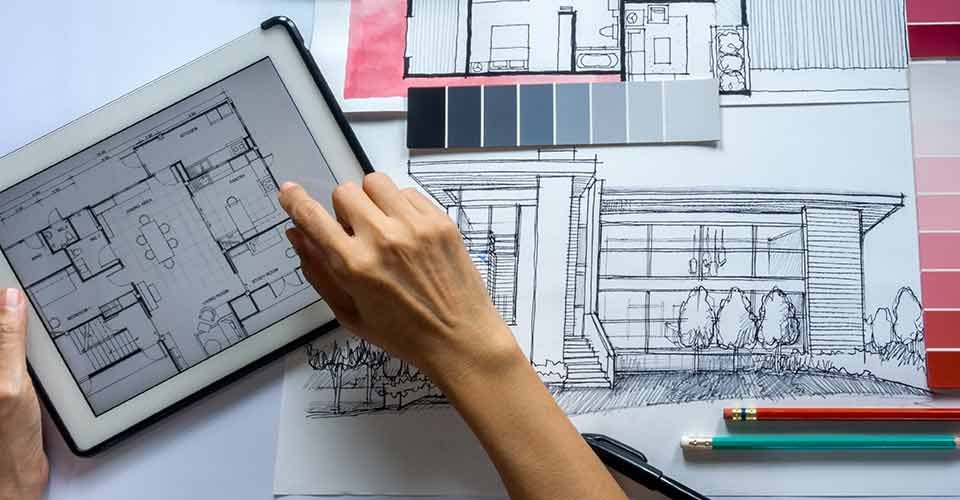 Top view of home renovation plan on table