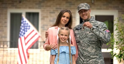 US military man with family showing house keys