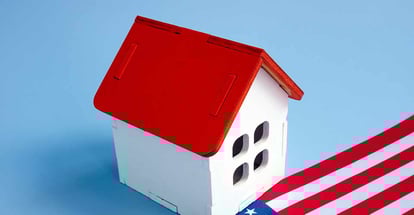USA flag and small modal house