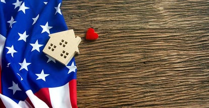 USA flag with model house