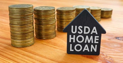 USDA home loan and pile of coins