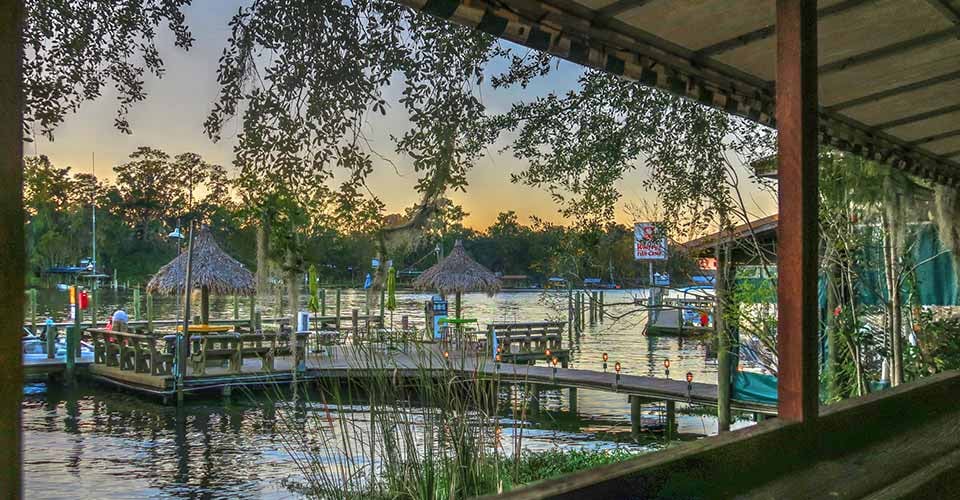 View of Doctors Lake and Docks at Dusk in Fleming Island Clay County Florida