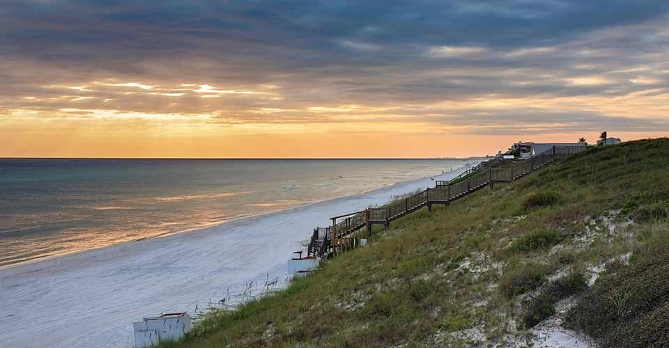 View of sunset scenic highway 30a in south walton on the emerald coast of Florida