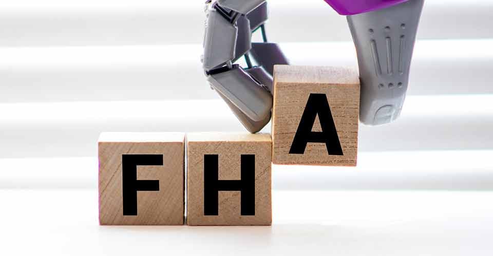 Word FHA on wooden block