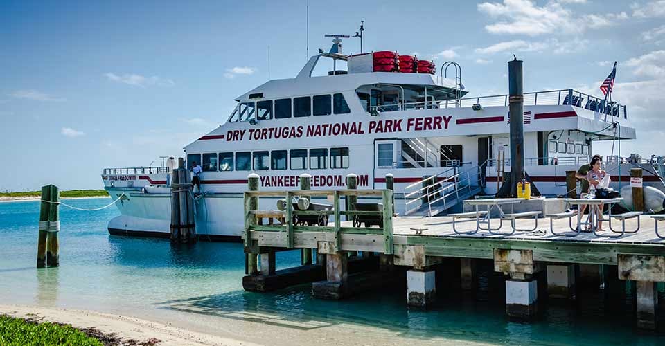 Yankee Freedom Ferry docked in Dry Tortugas National Park in the Florida Keys