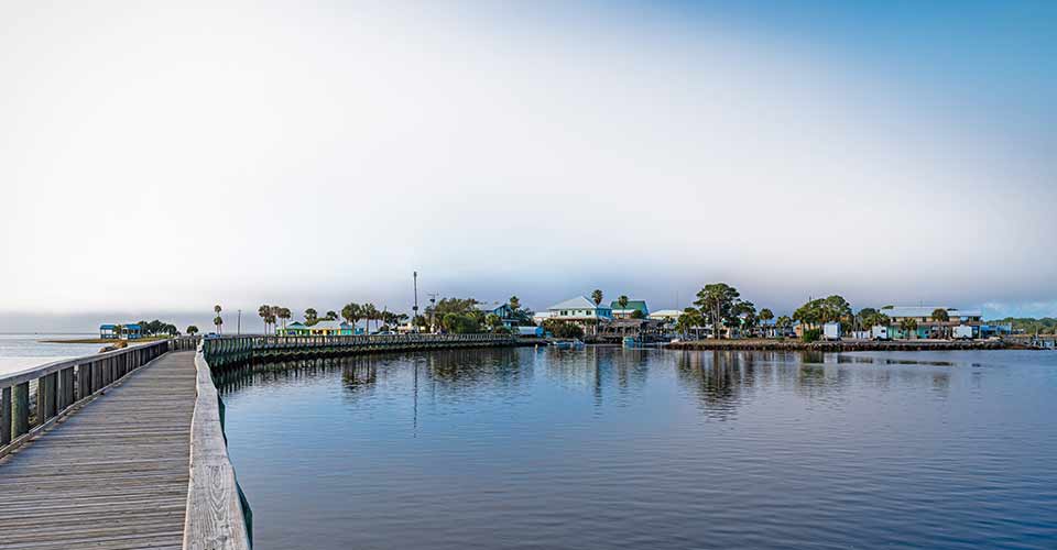Fog bank rolling in over the outpost town of Keaton Beach in Florida
